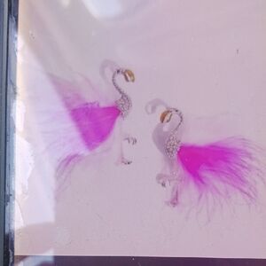 Pink Feather Flamingo Drop Earrings